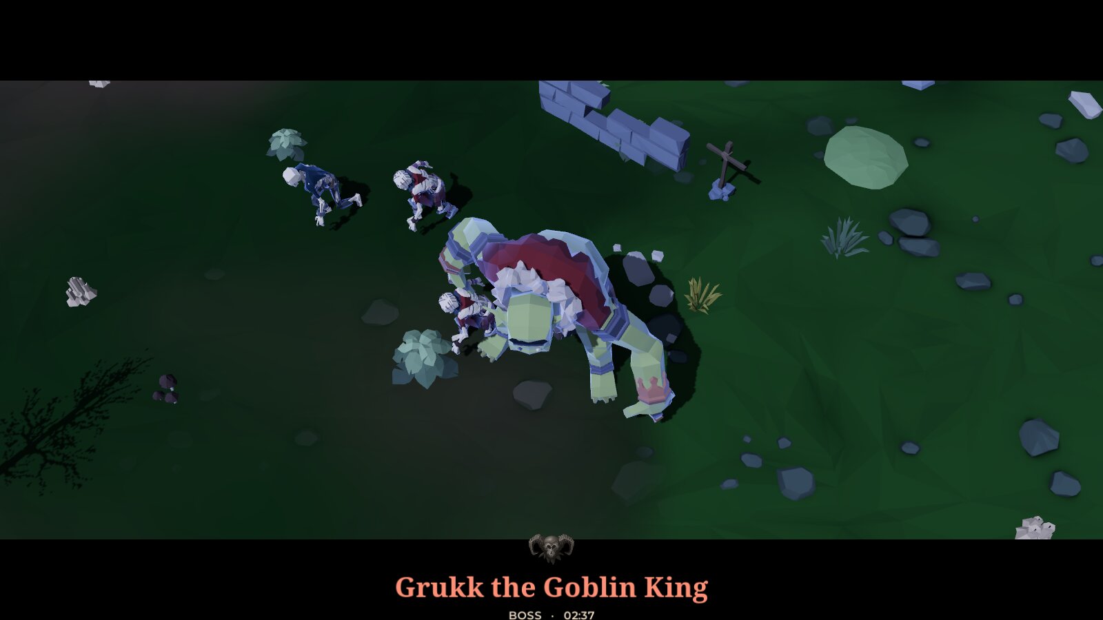 The Goblin King arriving between black bars