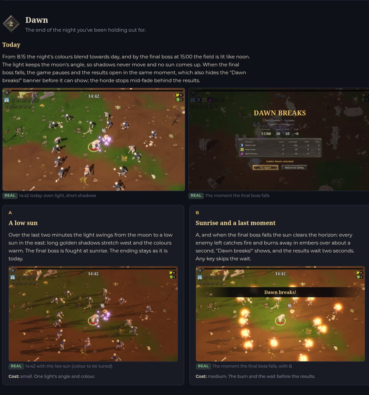 One choice from a polish page: how dawn looks today, option A and option B, all rendered in the game