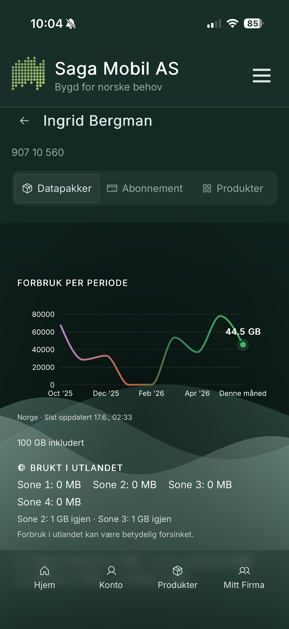 The aurora-themed data usage dashboard
