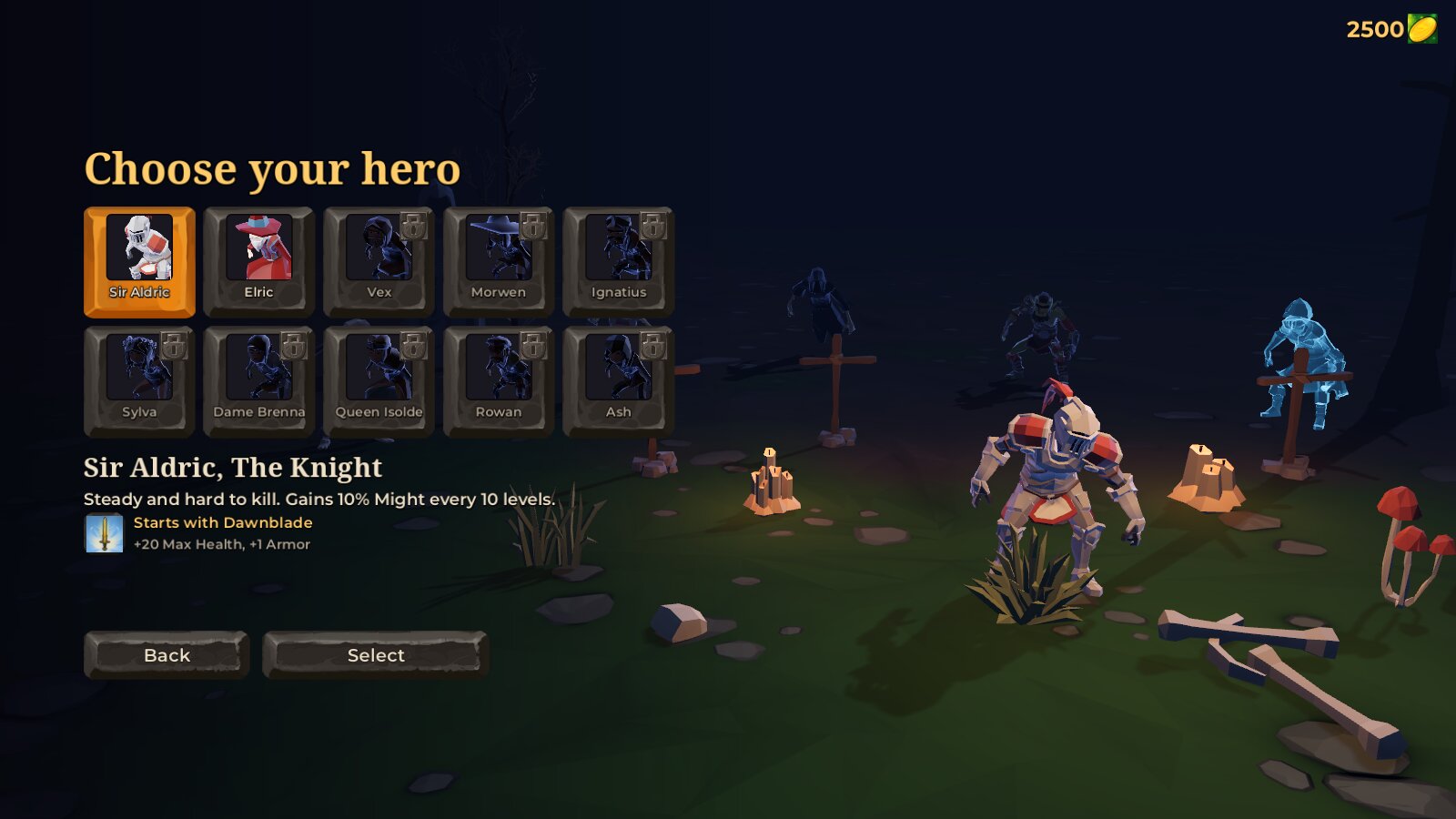 Hero select with portraits of the ten heroes
